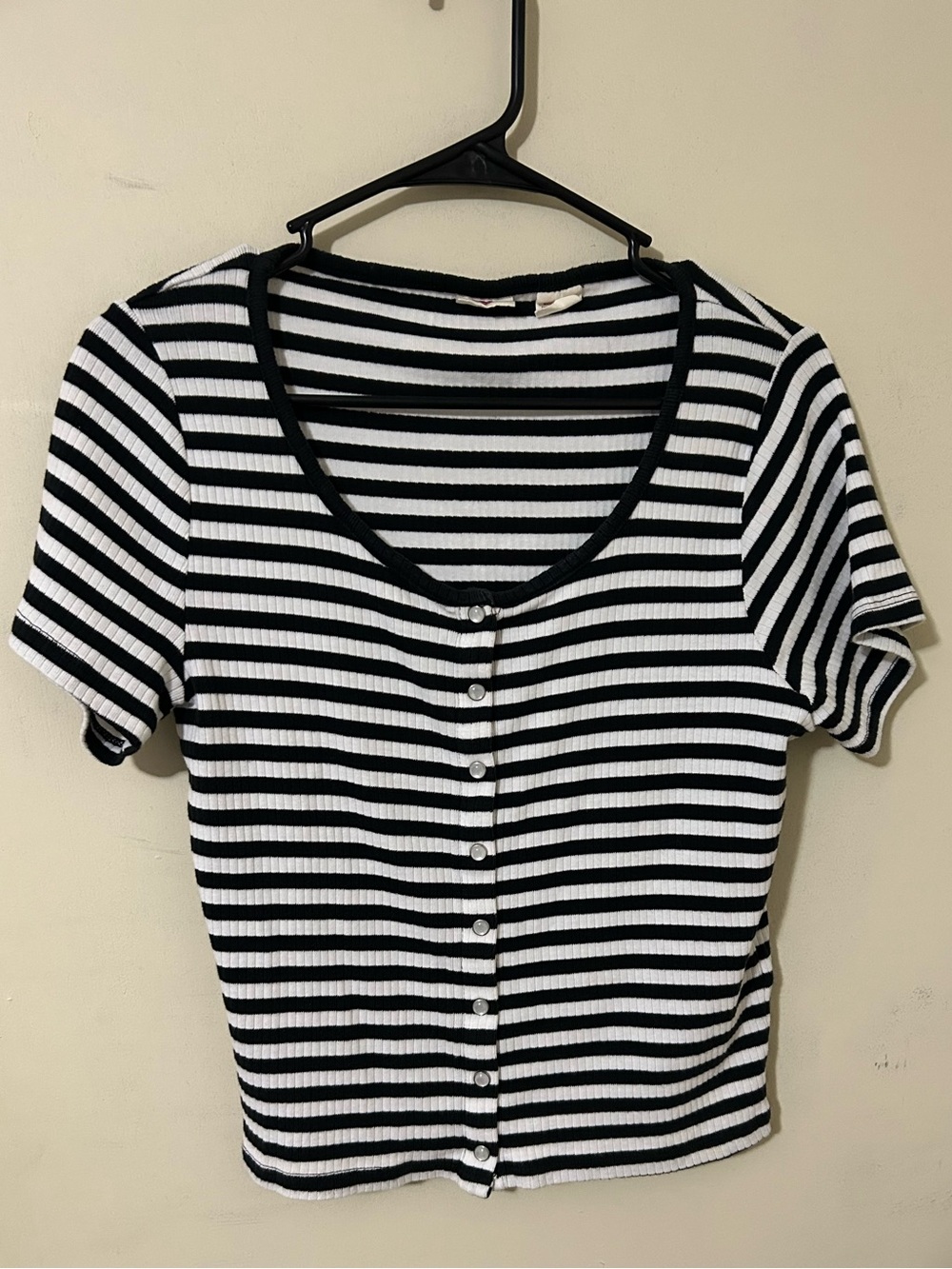Levi's Black & White Striped Crop Button-Front Top